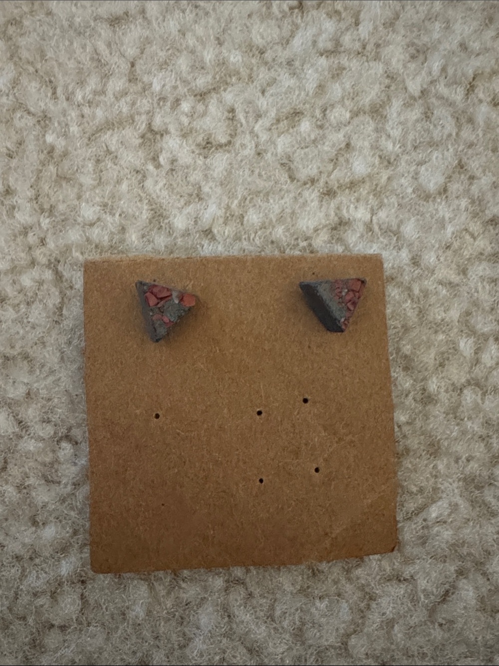 Triangle Stud Stone Earrings - Red Accent